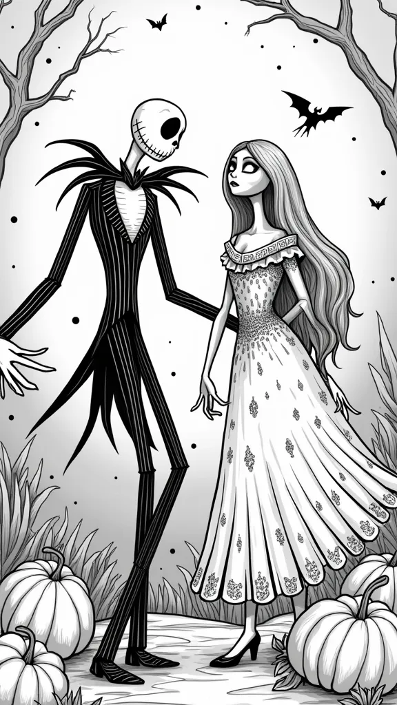 Página para colorear de Jack y Sally